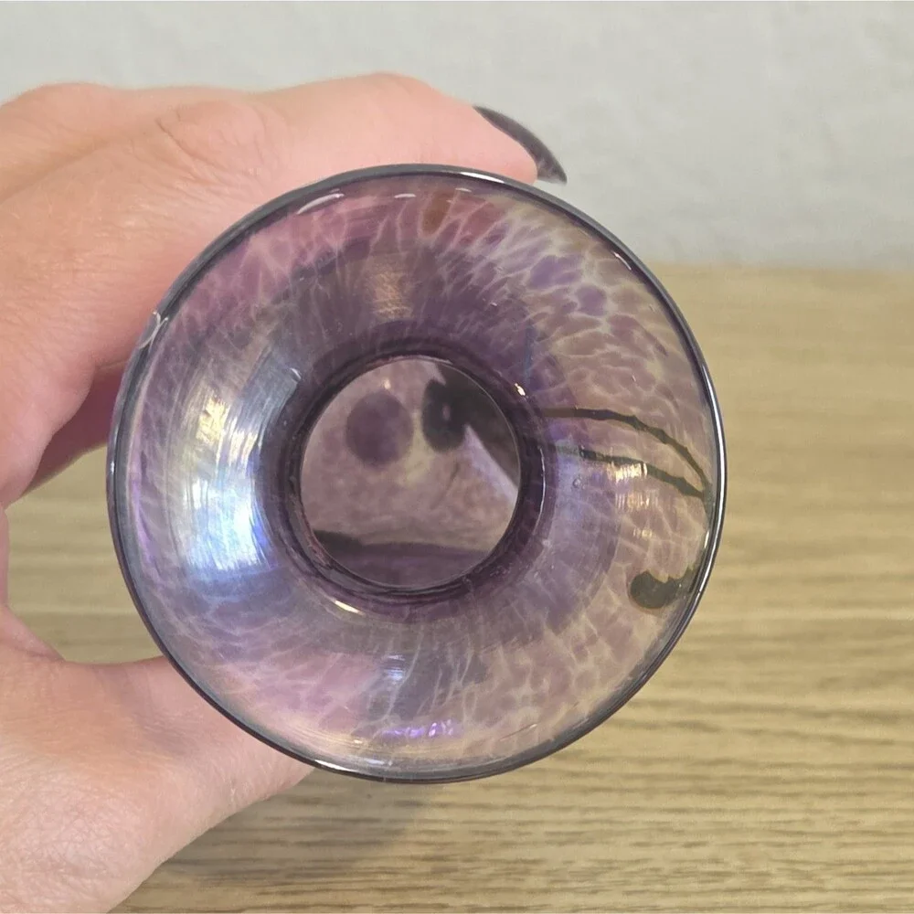 Robert HeId Iridescent Purple Art Glass Vase w/Metallic Blue Signed